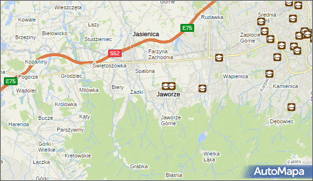 mapa Jaworze powiat bielski, Jaworze powiat bielski na mapie Targeo