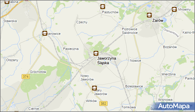 mapa Jaworzyna Śląska, Jaworzyna Śląska na mapie Targeo