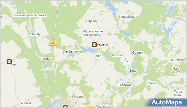 mapa Jeleń gmina Lidzbark, Jeleń gmina Lidzbark na mapie Targeo