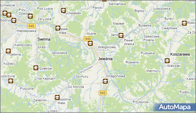 mapa Jeleśnia, Jeleśnia na mapie Targeo