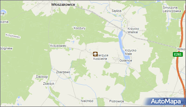 mapa Jezierzyce Kościelne, Jezierzyce Kościelne na mapie Targeo