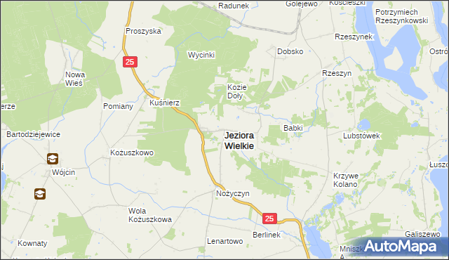 mapa Jeziora Wielkie, Jeziora Wielkie na mapie Targeo