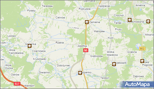 mapa Józefów gmina Mińsk Mazowiecki, Józefów gmina Mińsk Mazowiecki na mapie Targeo