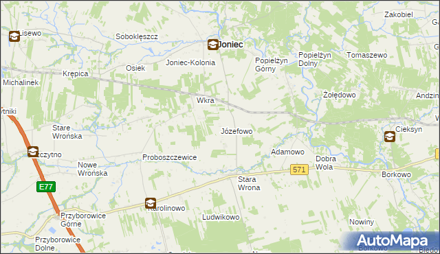 mapa Józefowo gmina Joniec, Józefowo gmina Joniec na mapie Targeo