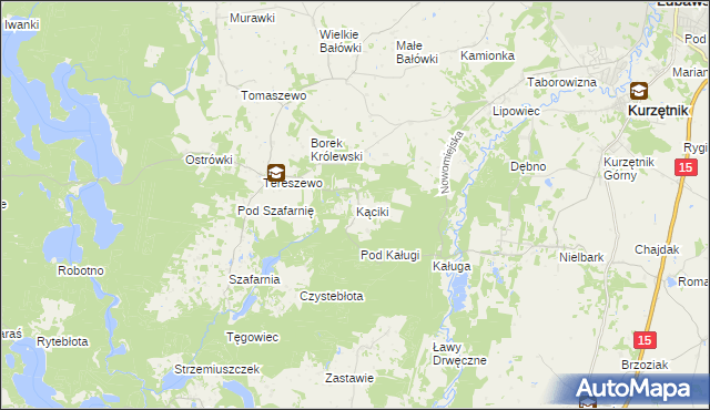 mapa Kąciki gmina Kurzętnik, Kąciki gmina Kurzętnik na mapie Targeo
