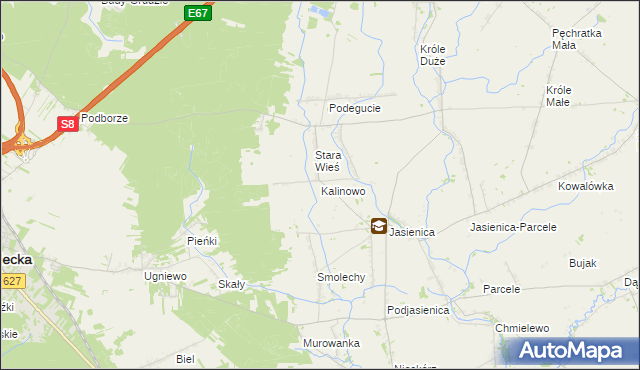 mapa Kalinowo gmina Ostrów Mazowiecka, Kalinowo gmina Ostrów Mazowiecka na mapie Targeo
