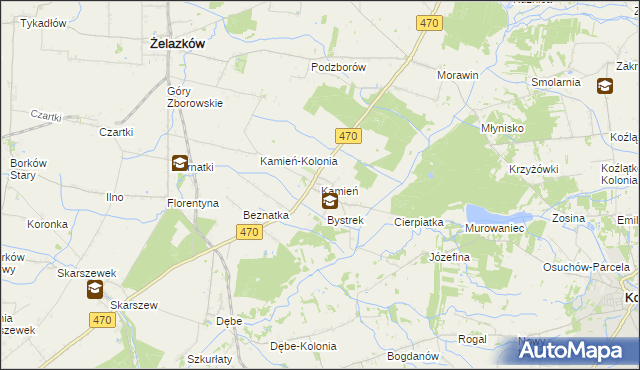 mapa Kamień gmina Ceków-Kolonia, Kamień gmina Ceków-Kolonia na mapie Targeo