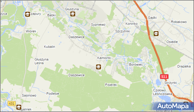 mapa Kamionki gmina Kórnik, Kamionki gmina Kórnik na mapie Targeo