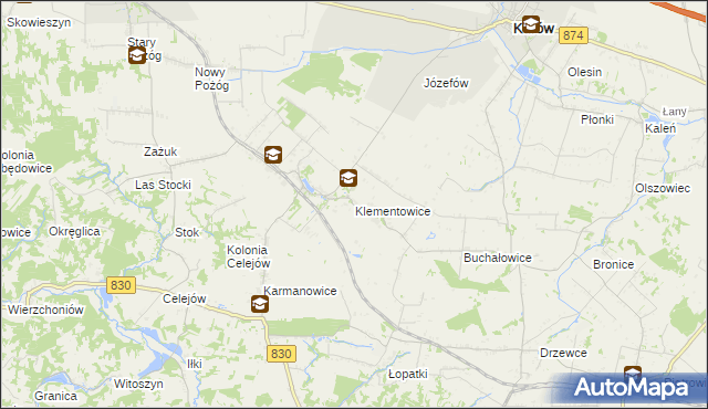mapa Klementowice, Klementowice na mapie Targeo