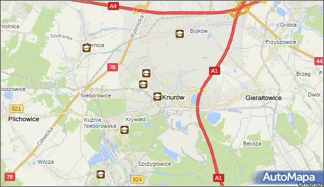 mapa Knurów powiat gliwicki, Knurów powiat gliwicki na mapie Targeo