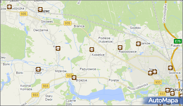 mapa Kobielice gmina Suszec, Kobielice gmina Suszec na mapie Targeo