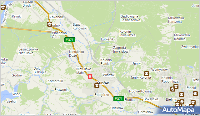 mapa Kolonia Piaski gmina Kunów, Kolonia Piaski gmina Kunów na mapie Targeo