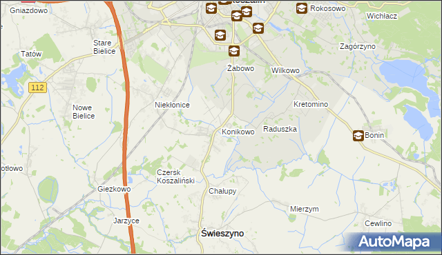 mapa Konikowo gmina Świeszyno, Konikowo gmina Świeszyno na mapie Targeo