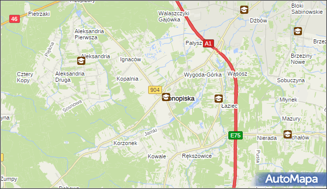 mapa Konopiska powiat częstochowski, Konopiska powiat częstochowski na mapie Targeo