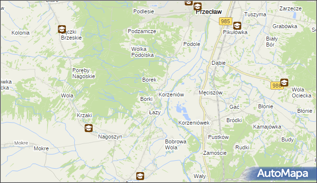 mapa Korzeniów gmina Żyraków, Korzeniów gmina Żyraków na mapie Targeo