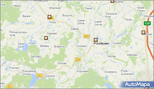 mapa Kosowo gmina Przodkowo, Kosowo gmina Przodkowo na mapie Targeo