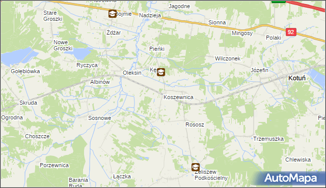 mapa Koszewnica gmina Kotuń, Koszewnica gmina Kotuń na mapie Targeo