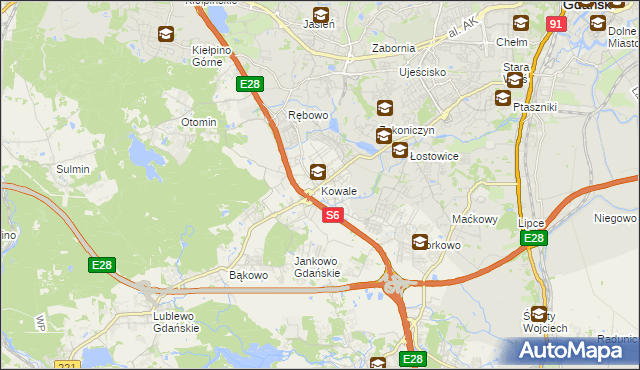 mapa Kowale gmina Kolbudy, Kowale gmina Kolbudy na mapie Targeo