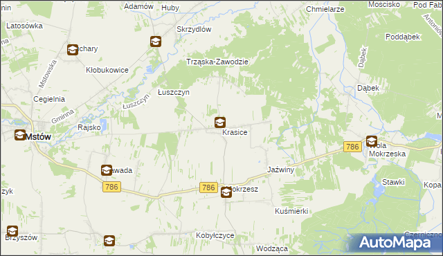 mapa Krasice gmina Mstów, Krasice gmina Mstów na mapie Targeo