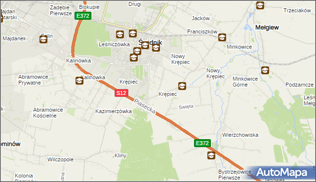 mapa Krępiec gmina Mełgiew, Krępiec gmina Mełgiew na mapie Targeo