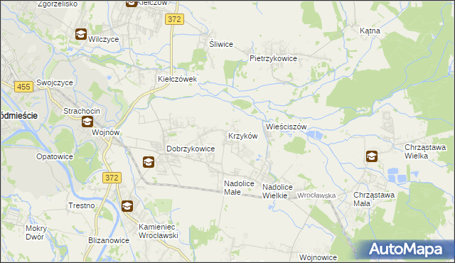 mapa Krzyków gmina Czernica, Krzyków gmina Czernica na mapie Targeo