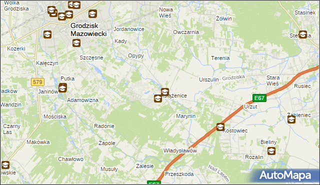 mapa Książenice gmina Grodzisk Mazowiecki, Książenice gmina Grodzisk Mazowiecki na mapie Targeo