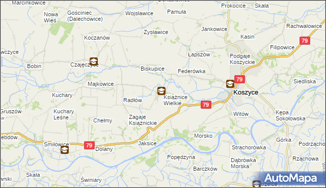 mapa Książnice Wielkie, Książnice Wielkie na mapie Targeo