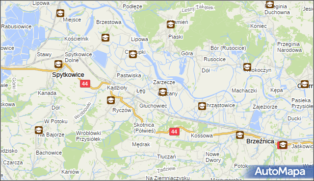 mapa Łączany gmina Brzeźnica, Łączany gmina Brzeźnica na mapie Targeo