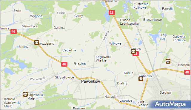 mapa Łagiewniki Wielkie, Łagiewniki Wielkie na mapie Targeo