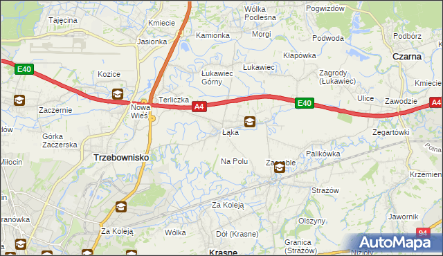 mapa Łąka gmina Trzebownisko, Łąka gmina Trzebownisko na mapie Targeo