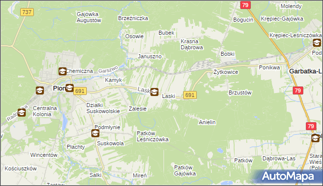 mapa Laski gmina Pionki, Laski gmina Pionki na mapie Targeo