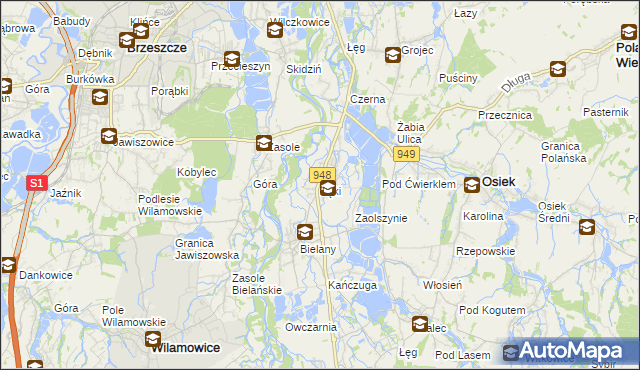 mapa Łęki gmina Kęty, Łęki gmina Kęty na mapie Targeo