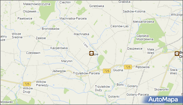 mapa Lipie gmina Błędów, Lipie gmina Błędów na mapie Targeo