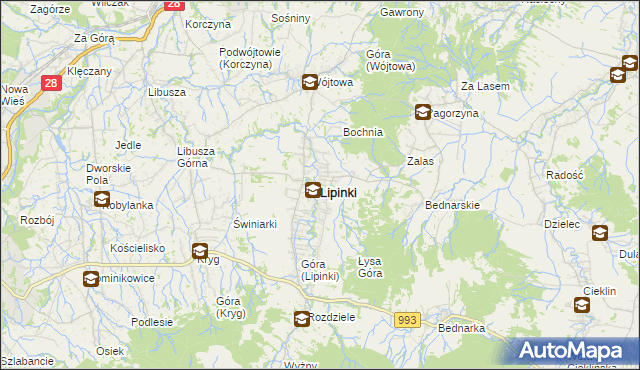 mapa Lipinki powiat gorlicki, Lipinki powiat gorlicki na mapie Targeo