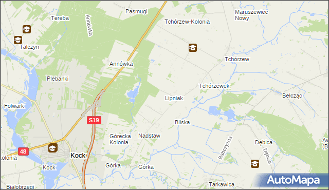 mapa Lipniak gmina Kock, Lipniak gmina Kock na mapie Targeo