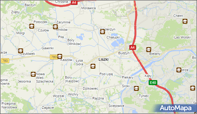mapa Liszki powiat krakowski, Liszki powiat krakowski na mapie Targeo