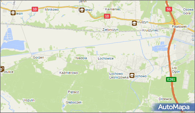 mapa Łochowice gmina Białe Błota, Łochowice gmina Białe Błota na mapie Targeo