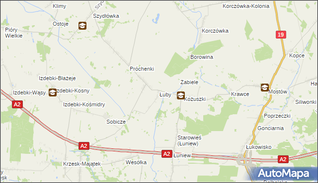 mapa Łuby gmina Międzyrzec Podlaski, Łuby gmina Międzyrzec Podlaski na mapie Targeo