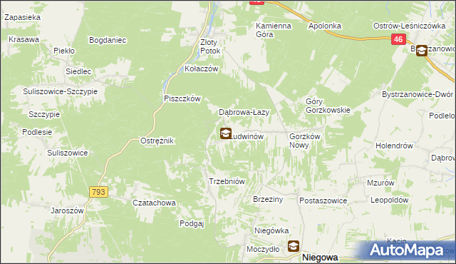 mapa Ludwinów gmina Niegowa, Ludwinów gmina Niegowa na mapie Targeo