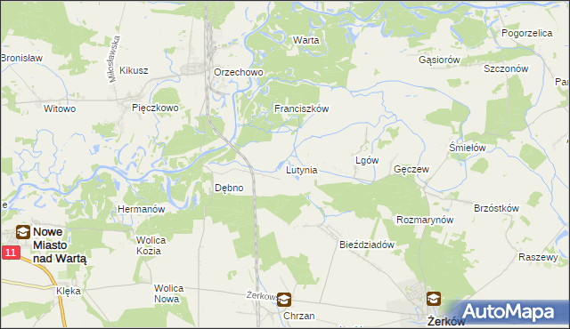 mapa Lutynia gmina Nowe Miasto nad Wartą, Lutynia gmina Nowe Miasto nad Wartą na mapie Targeo