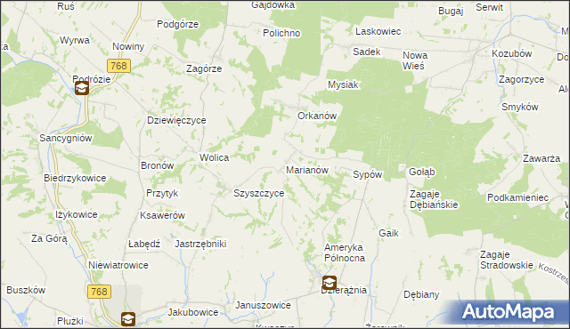 mapa Marianów gmina Działoszyce, Marianów gmina Działoszyce na mapie Targeo