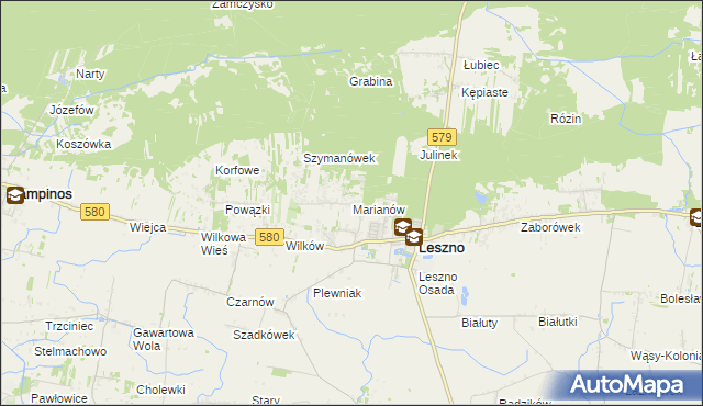 mapa Marianów gmina Leszno, Marianów gmina Leszno na mapie Targeo