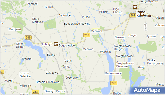 mapa Mchowo gmina Babiak, Mchowo gmina Babiak na mapie Targeo