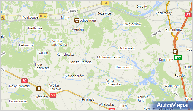 mapa Michrów-Stefów gmina Pniewy, Michrów-Stefów gmina Pniewy na mapie Targeo