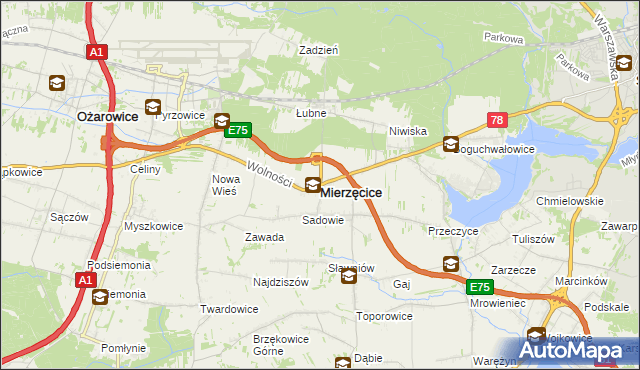 mapa Mierzęcice, Mierzęcice na mapie Targeo