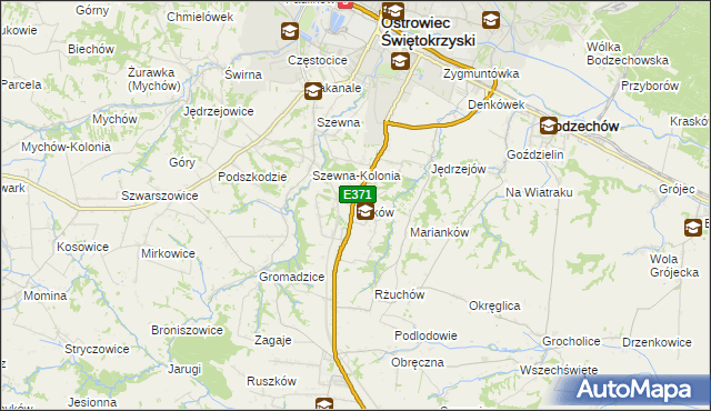 mapa Miłków gmina Bodzechów, Miłków gmina Bodzechów na mapie Targeo