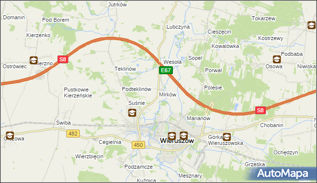 mapa Mirków gmina Wieruszów, Mirków gmina Wieruszów na mapie Targeo