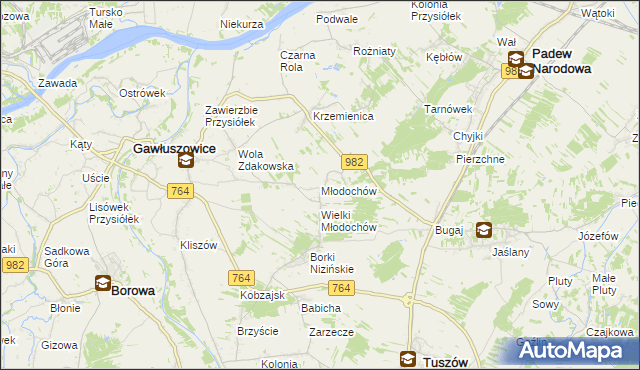 mapa Młodochów gmina Gawłuszowice, Młodochów gmina Gawłuszowice na mapie Targeo