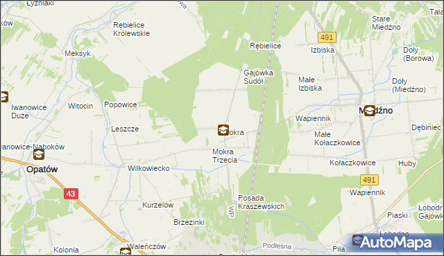 mapa Mokra gmina Miedźno, Mokra gmina Miedźno na mapie Targeo
