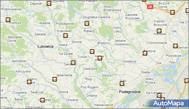 mapa Mokra Wieś gmina Podegrodzie, Mokra Wieś gmina Podegrodzie na mapie Targeo